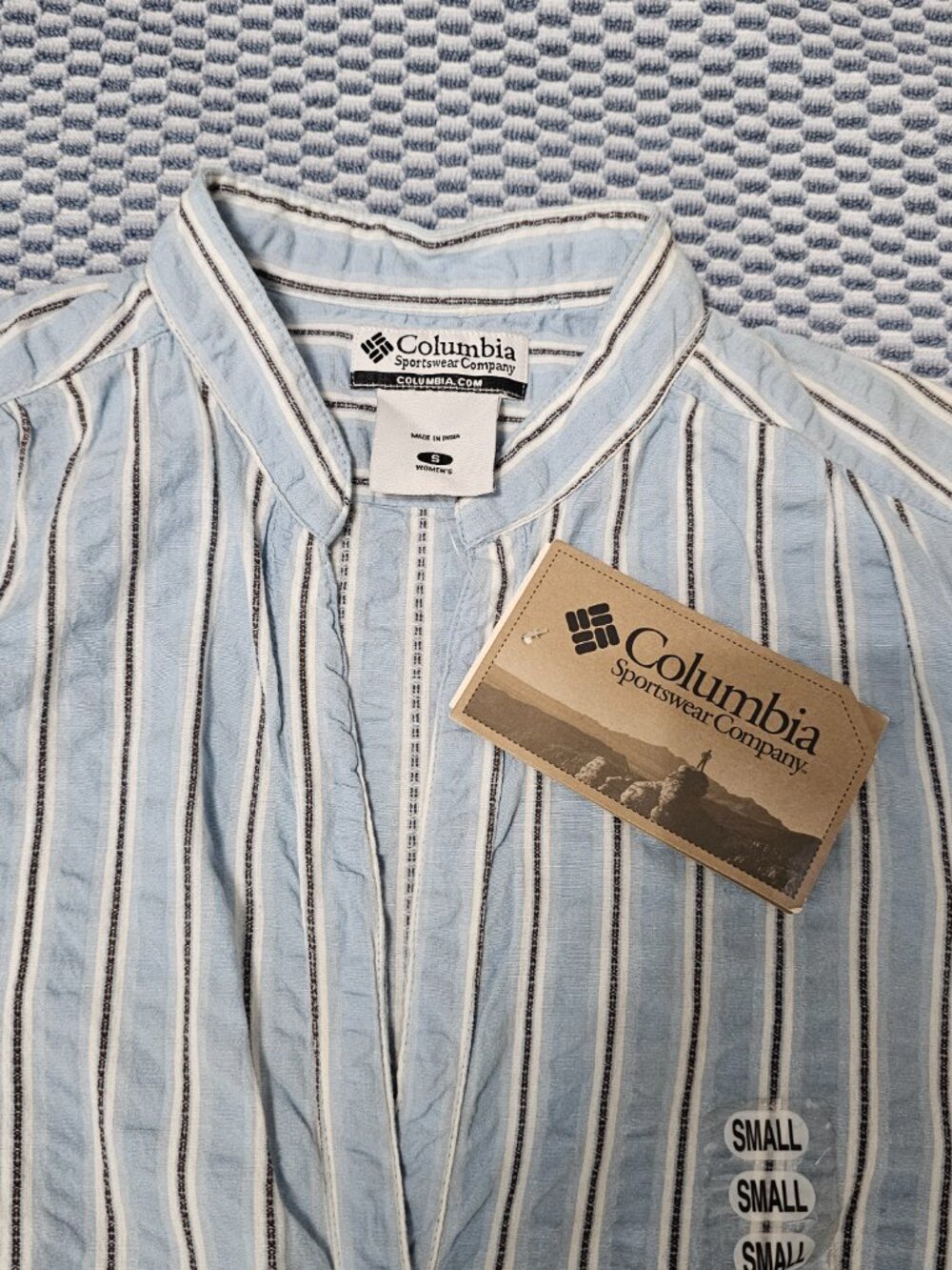 Columbia Sportswear Blue Black White Stripes Cotton Women's Top - Size Small NEW - Picture 4 of 7